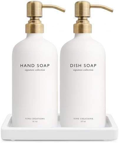 Vine Creations Glass Soap Dispenser Set, Kitchen Soap Dispenser Set with Ceramic Tray, 16 oz Dish... | Amazon (US)