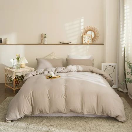 Taupe Bedding Sets King Tan Grey Duvet Cover Set Solid Pattern Washed Microfiber No Filling | Walmart (US)
