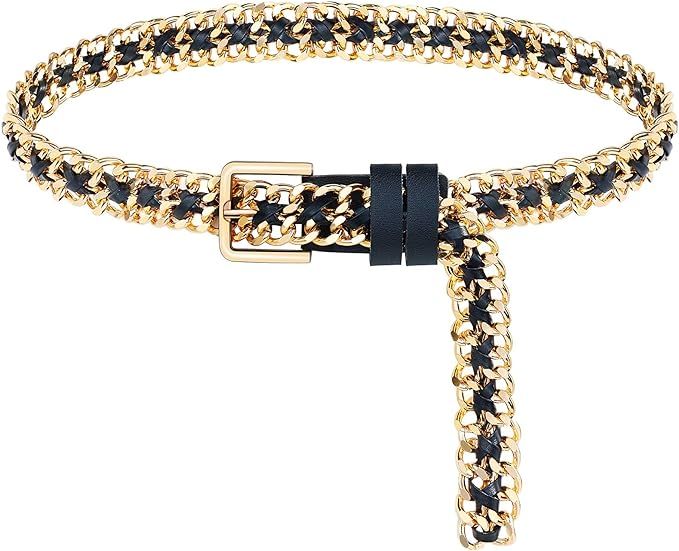 Glamorstar Gold Metal Punk Belts Leather Chain Waist Belt for Women Dresses | Amazon (US)