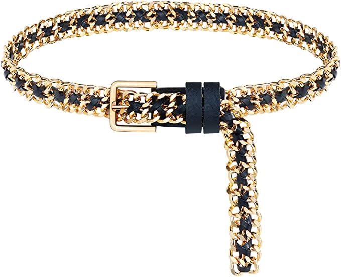 Glamorstar Gold Metal Punk Belts Leather Chain Waist Belt for Women Dresses | Amazon (US)