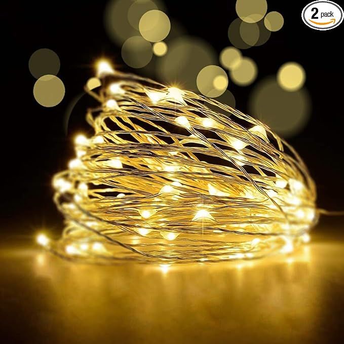 YoTelim LED Fairy String Lights with Remote Control - 2 Set 100 LED 33ft/10m Micro Silver Wire In... | Amazon (US)