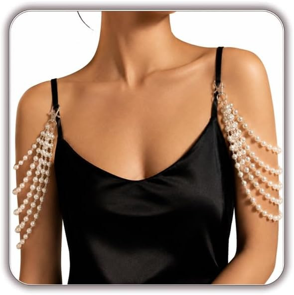 Pearl Shoulder Chains Jewelry for Women Clip On Shoulder Necklace Pearl Body Jewelry for Bride We... | Amazon (US)