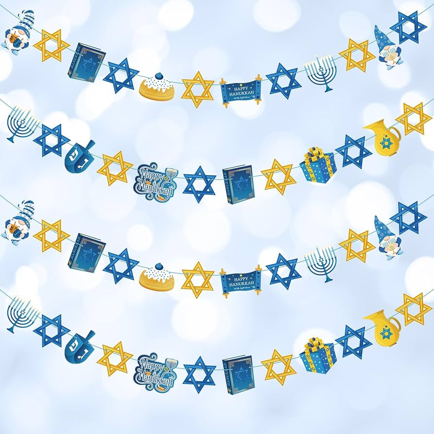 Newwiee 4 Pack 40 ft Happy Hanukkah Decorations Banner Hanukkah Banners Glitter Garland Gold Blue... | Amazon (US)