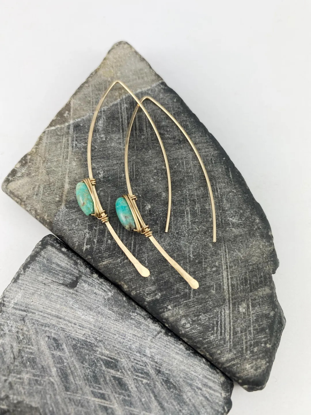 Gold and Turquoise Threader Earrings, Turquoise Earrings, Delicate Earrings, 14k Gold Fill, Arc E... | Etsy (US)