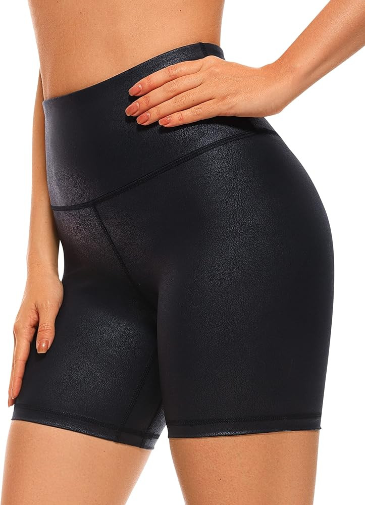 CRZ YOGA Women's Faux Leather Biker Shorts 6 Inches - High Waisted Matte Yoga Workout Running Spa... | Amazon (US)