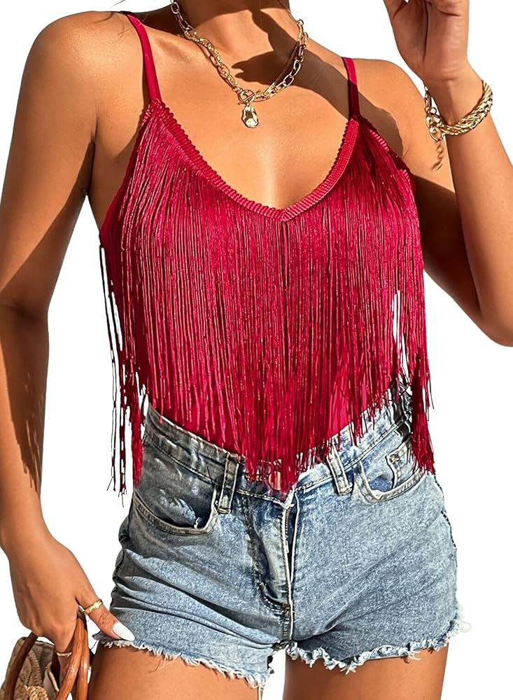 Womens Western Cowgirl Fringe Top - Country Concert Outfits Festival Tassel Hem Boho Rodeo Camiso... | Amazon (US)