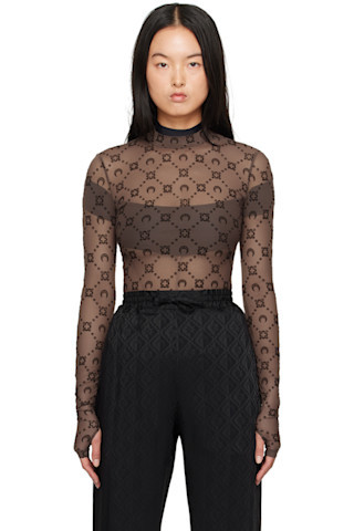 Marine Serre - SSENSE Exclusive Brown Moonogram Second Skin Turtleneck | SSENSE