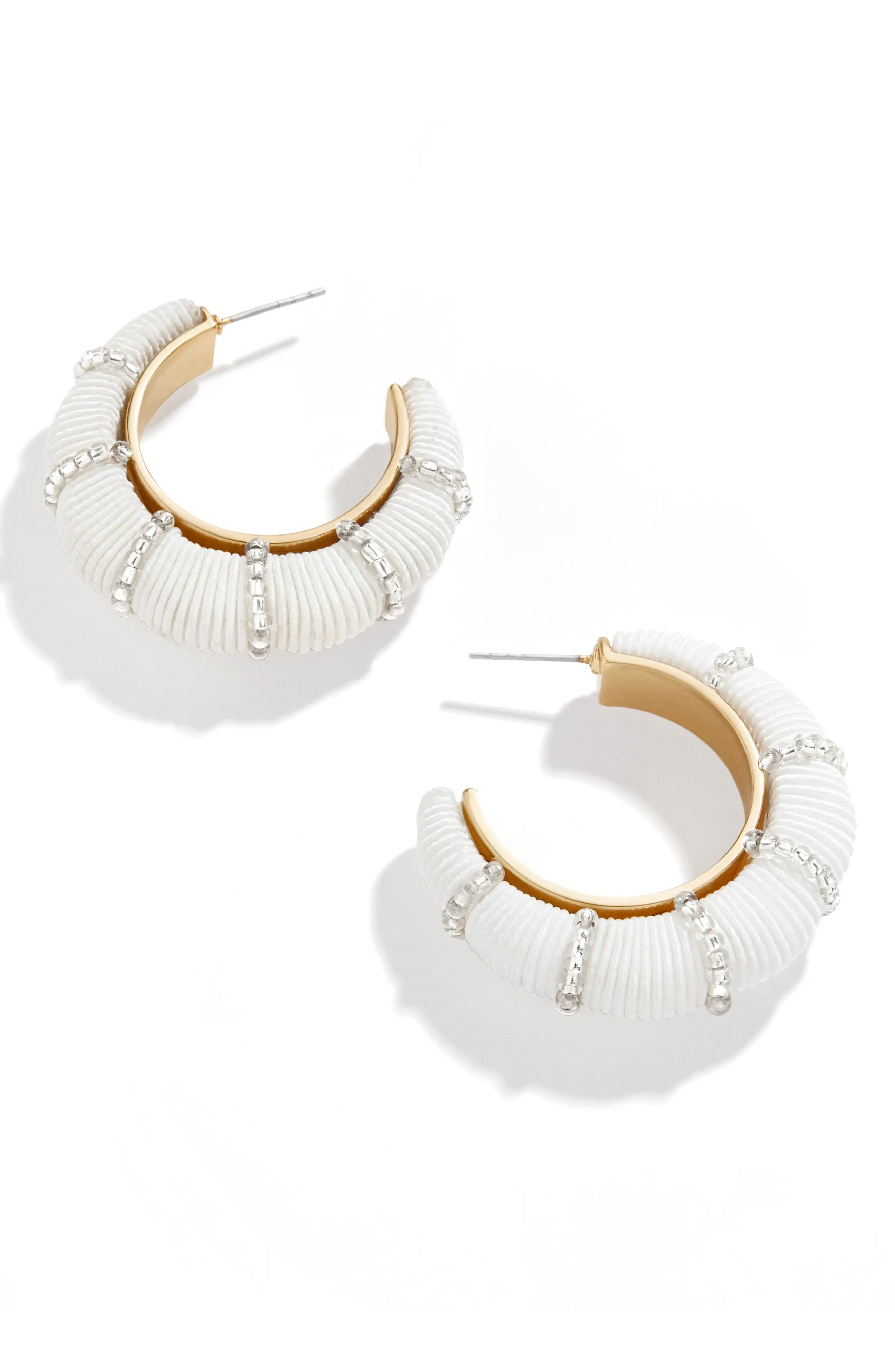 BaubleBar Threaded Bead Hoop Earrings in White at Nordstrom | Nordstrom