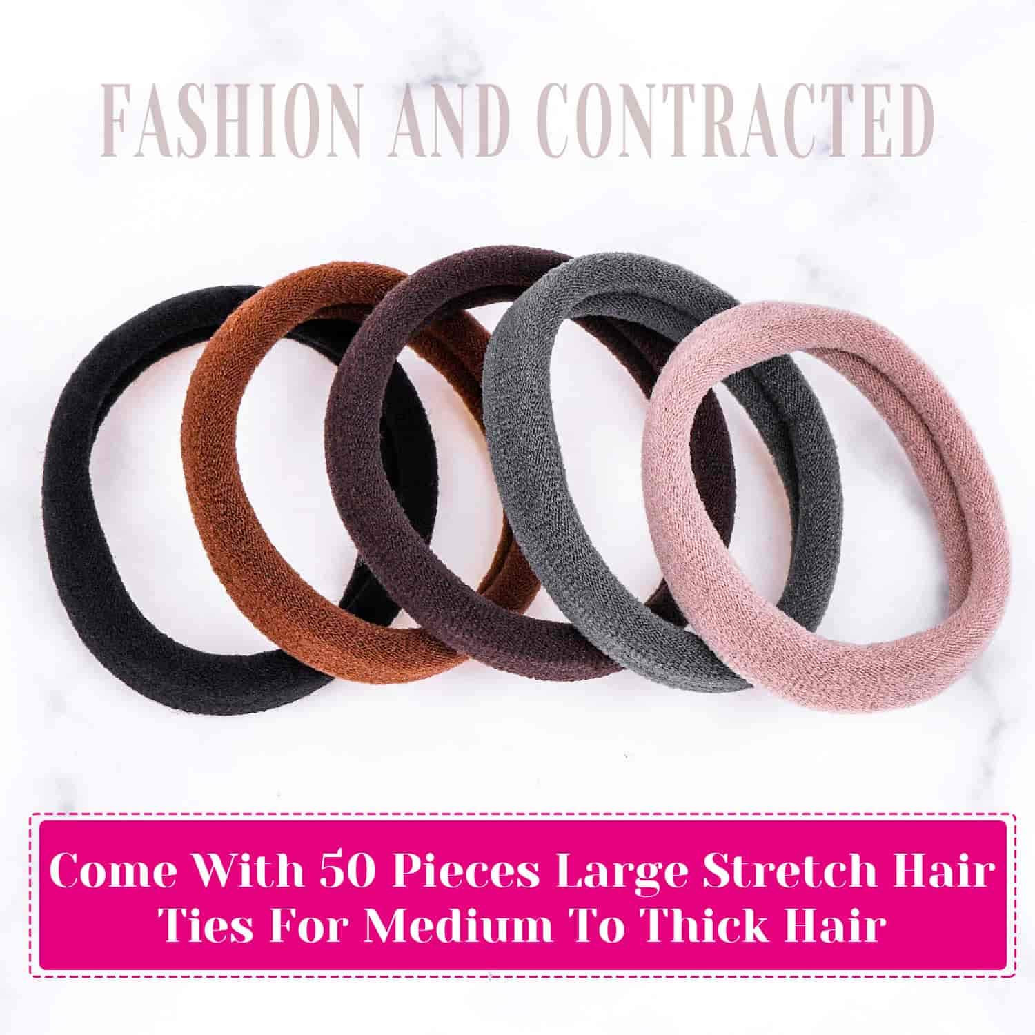 Anezus 50 Pcs Thick Black Hair Ties Large Hair Elastics Bulk Hair Ties Stretch Hair Bands Ponytai... | Amazon (US)