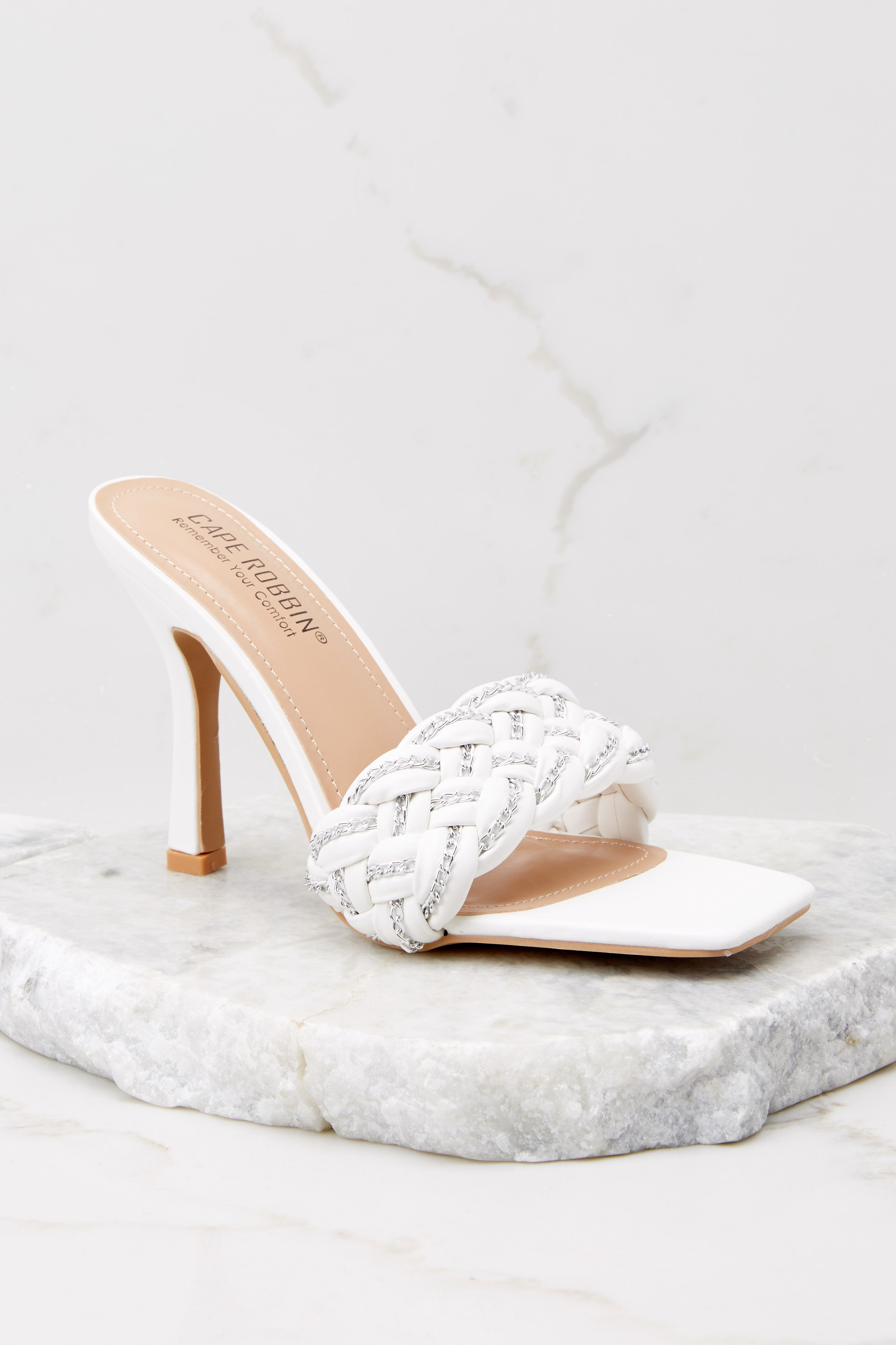 Beyond Belief White Braided Heels | Red Dress 