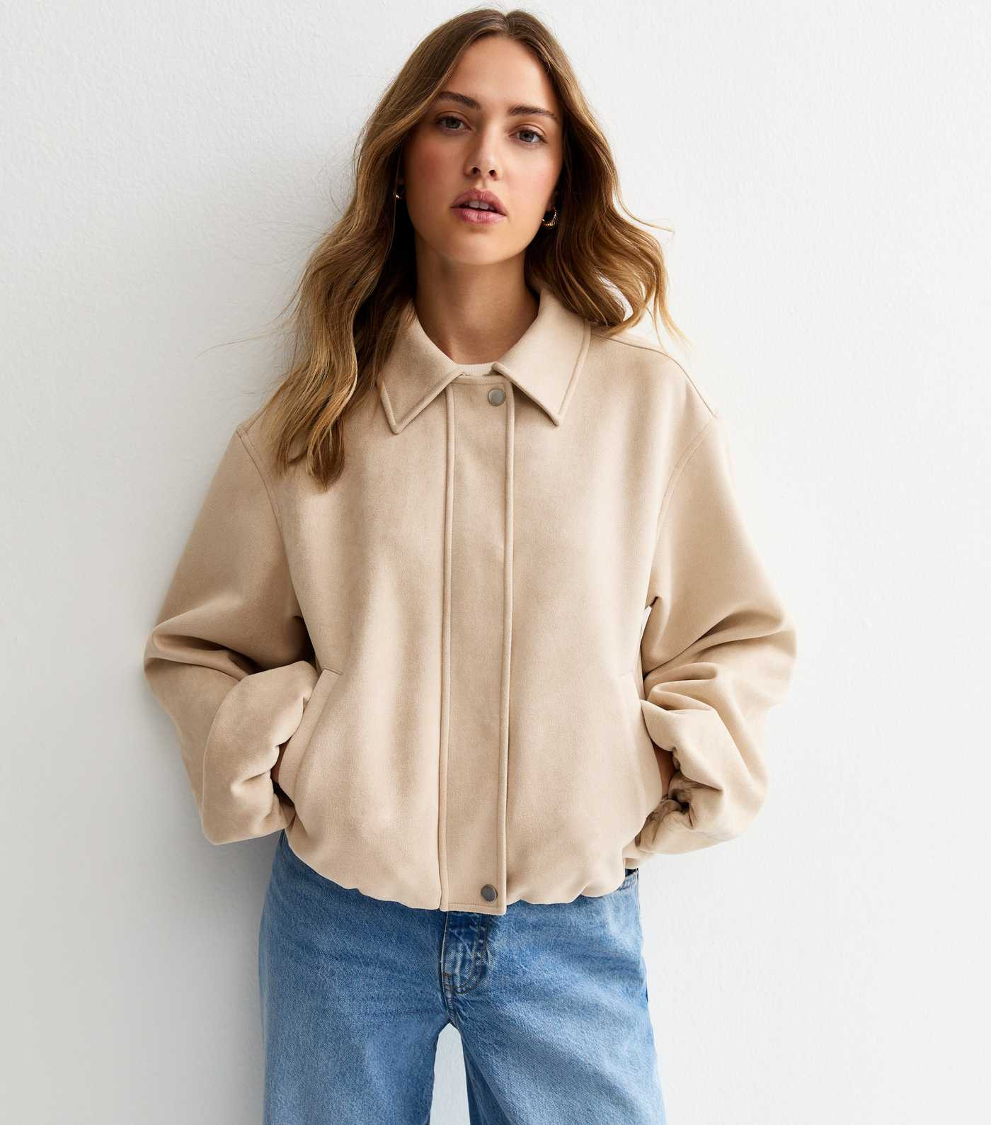 Stone Faux Suede Bubble Hem Jacket | New Look | New Look (UK)