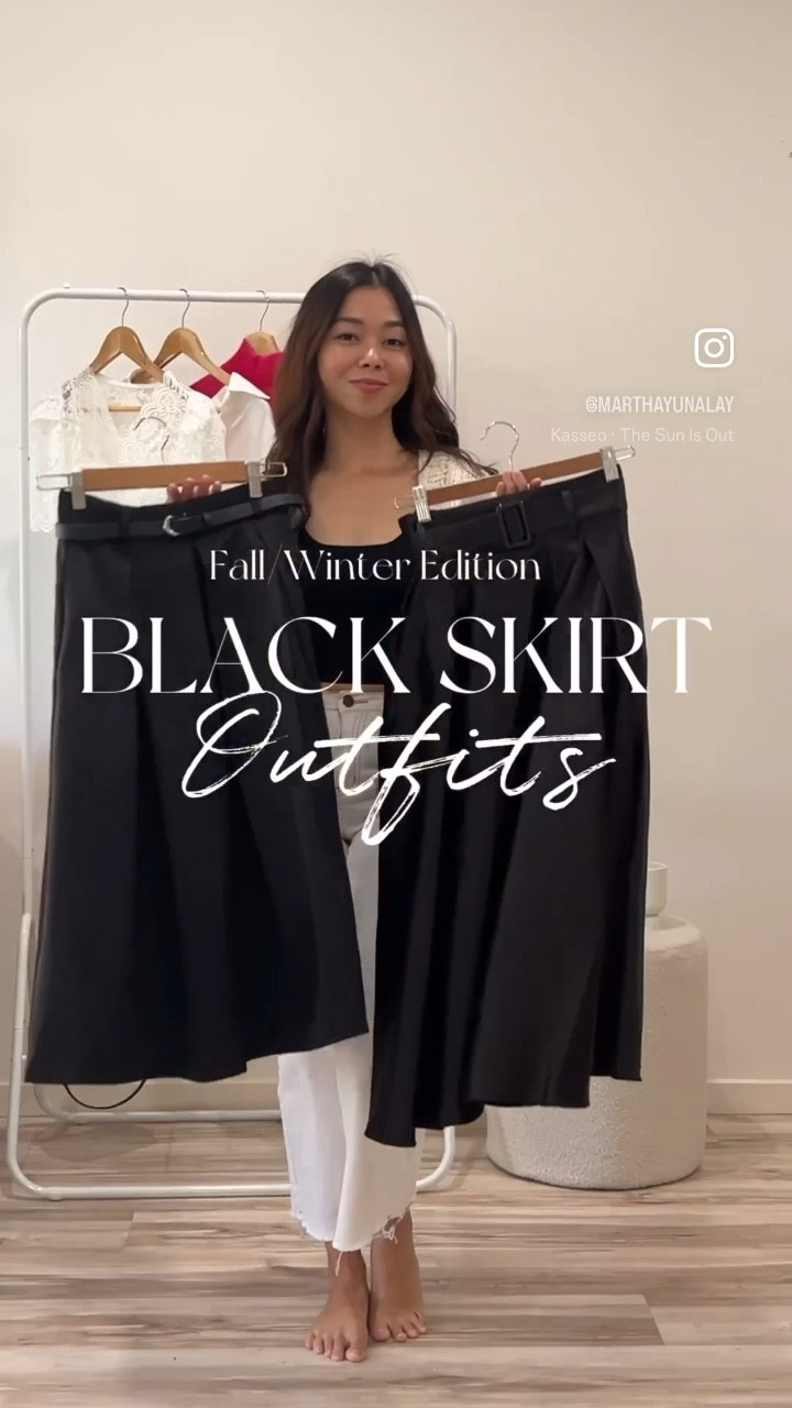 The classic black skirt can be worn for both casual and dressy occasions, and there are endless ways to style them! 

In this styling, I’m wearing Black Belted Texture Flare Maxi Skirt and Black Pleated Midi Skirt from @chicwish I find A high-waist black skirt with a belt added takes the look to a whole new level especially if you want to add a touch of glam 😉

For this Fall/Winter Edition, I paired these black skirts with crop top+ cardigan, turtleneck sweater, white long sleeve shirt, and long sleeve striped shirt. 

Which style you would wear?  

#LTKaustralia #LTKFind #LTKunder100