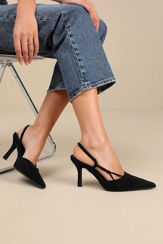 Marloww Black Suede Pleated Slingback Pumps | Lulus
