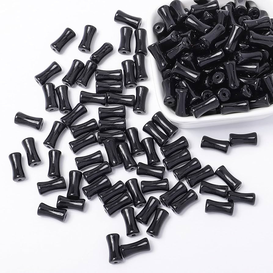 Black Bamboo Joint Beads - 12mm Transparent Plastic & Natural Black Agate Stone Beads, Bamboo Sha... | Amazon (US)
