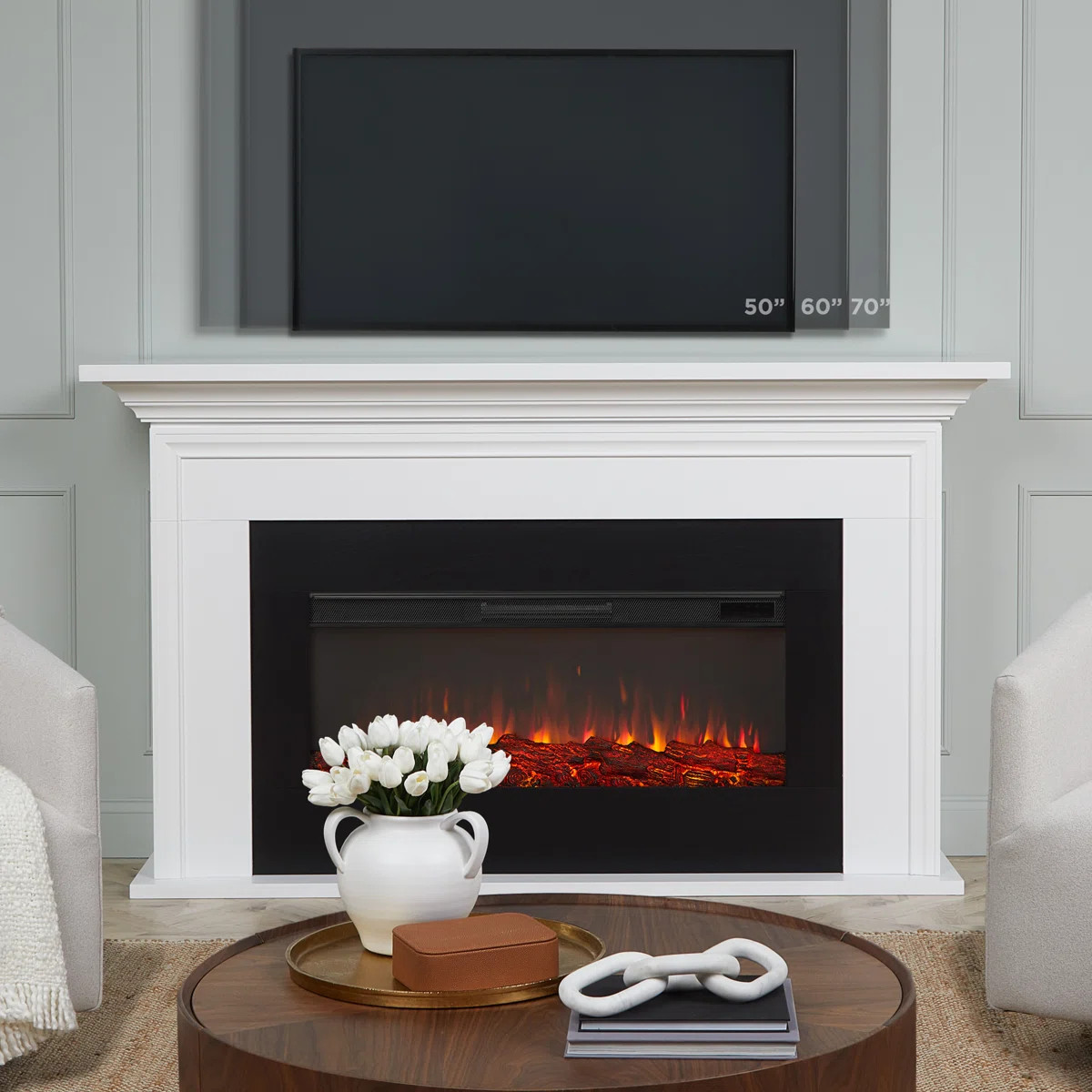 Real Flame Cleo 76" Landscape Electric Fireplace In White & Reviews | Wayfair | Wayfair North America