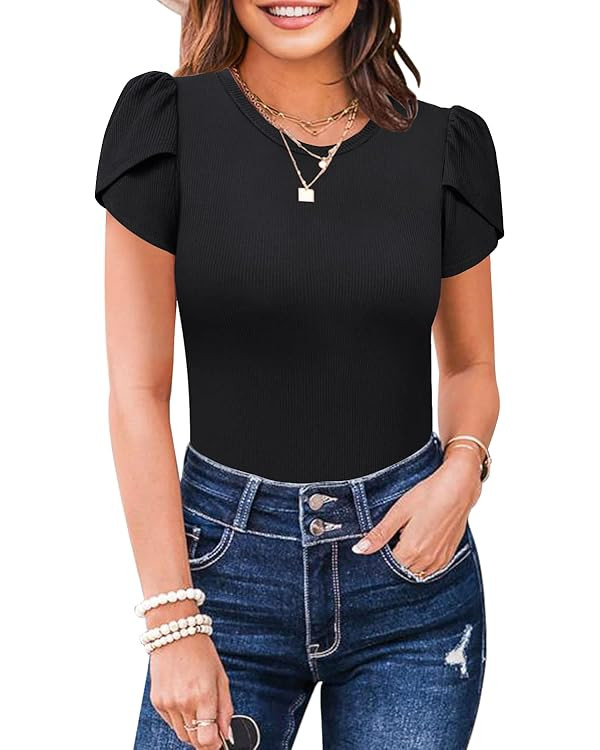 MIHOLL Women's Short Sleeve Shirt Round Neck Summer Casual Blouses Tops | Amazon (US)