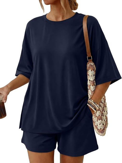 Trendy Queen 2 Piece Summer Set Oversized Top & Loose Fit Shorts with Pockets | Amazon (US)