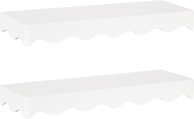 Kate and Laurel Maida Modern Decorative Wavy Wall Floating Shelves, Set of 2, 24 x 8, White, Func... | Amazon (US)
