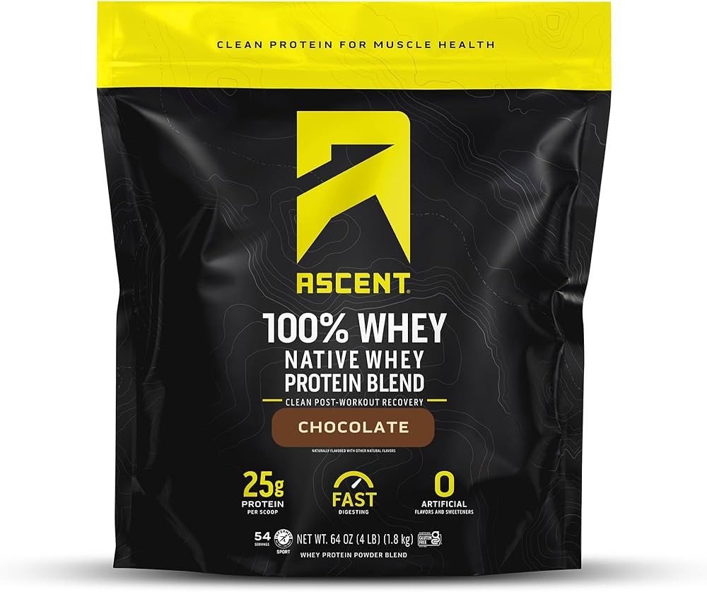 Ascent 100% Whey Protein Powder - Post Workout Whey Protein Isolate, Zero Artificial Flavors & Sw... | Amazon (US)
