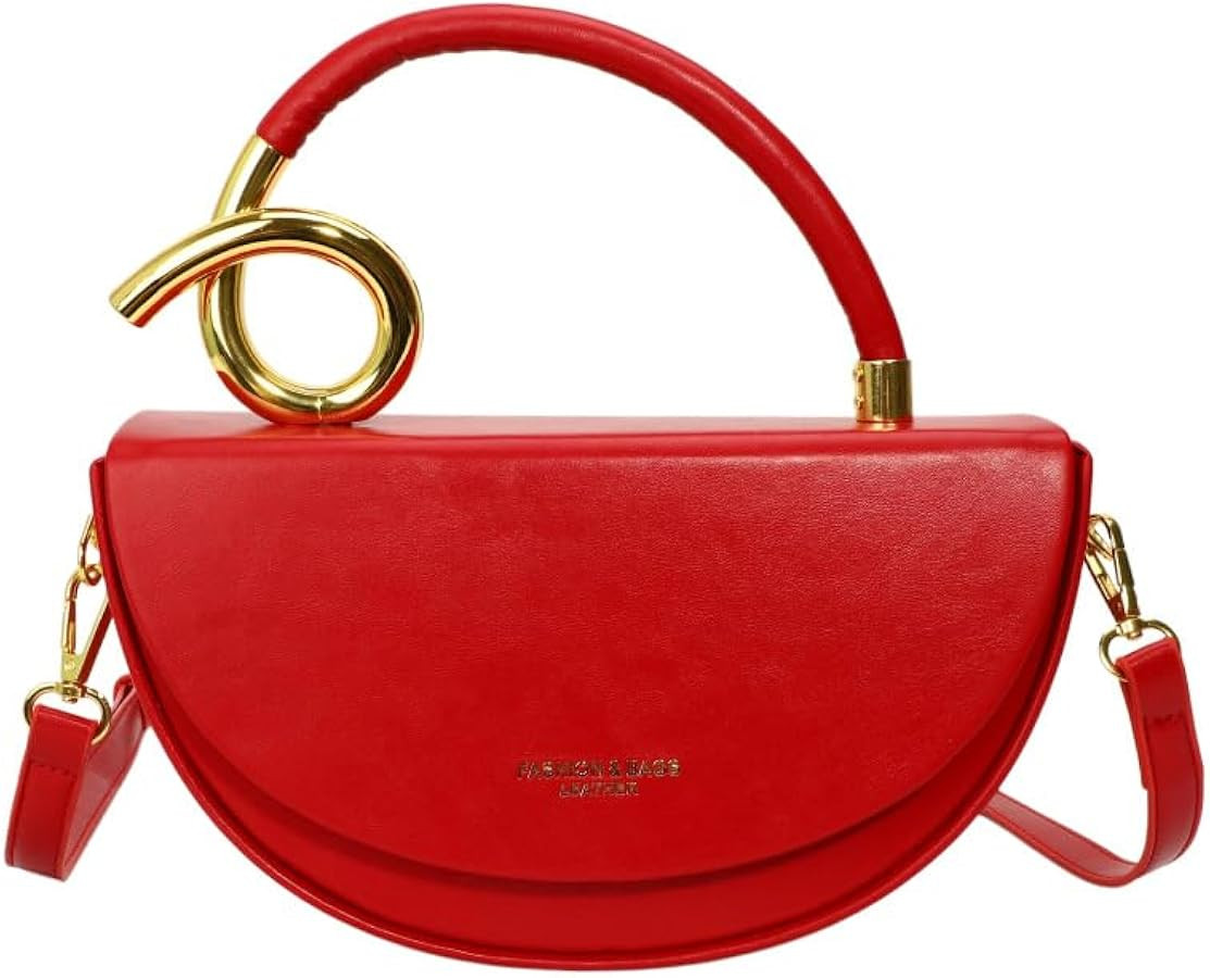 Semi-circular Saddle Purses for Women Elegant PU Leather Tote Shoulder Bag Chic Crossbody Handbag | Amazon (US)