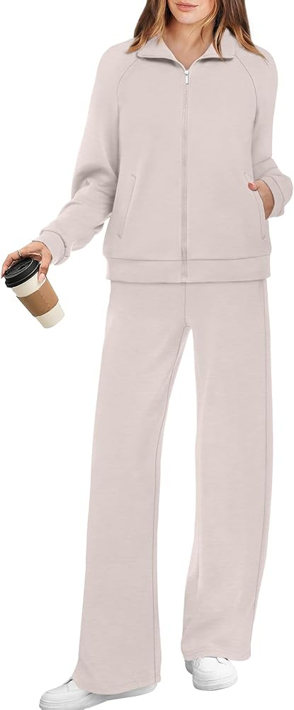XIEERDUO Women's 2 Piece Lounge Sets Full Zip Up Sweatsuit Wide Leg Tracksuit Workout Outfits Fas... | Amazon (US)