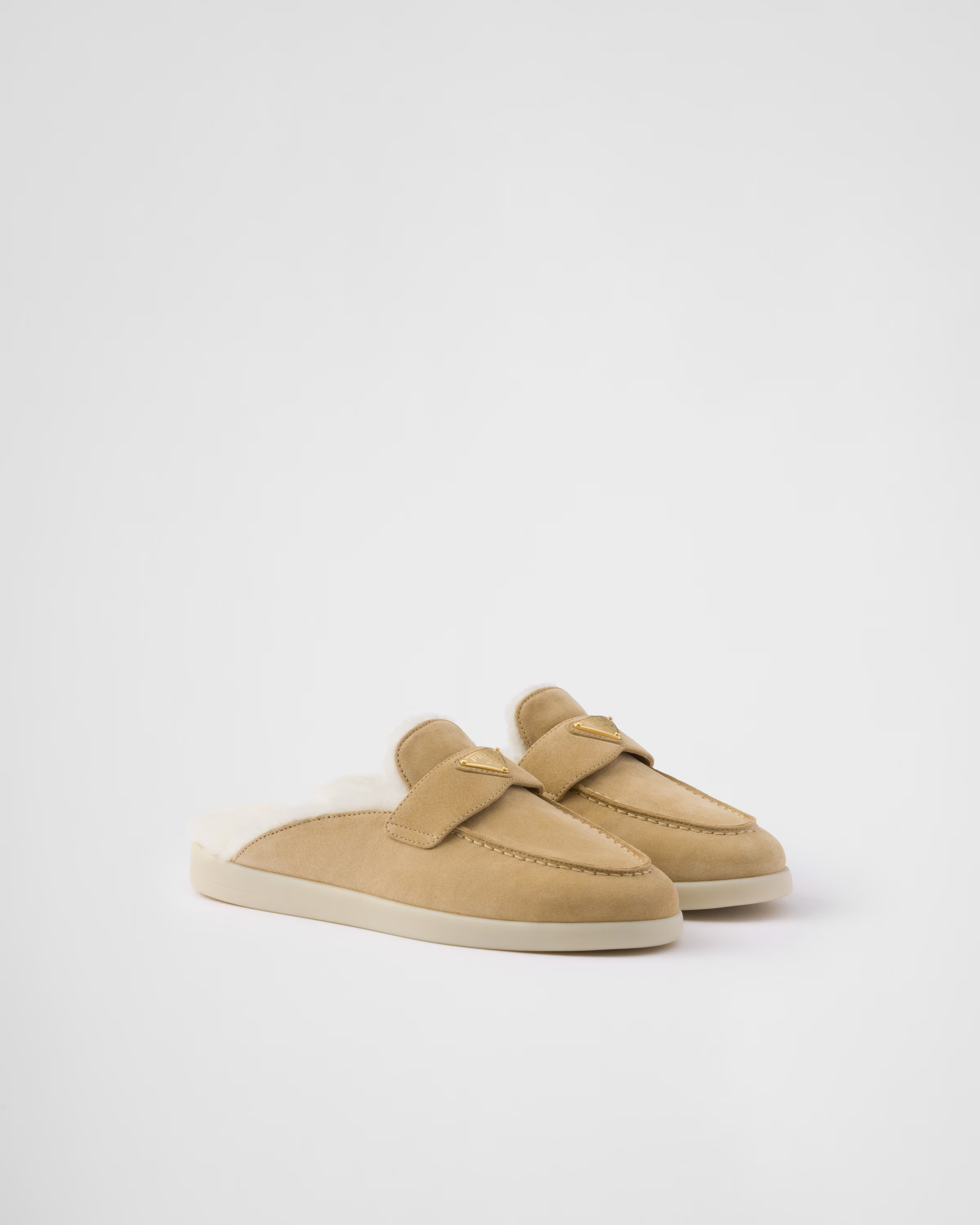 Suede and shearling slippers | Prada US