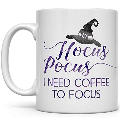 Funny Halloween Fall Autumn Season Coffee Mug, Witch Hocus Pocus I Need Coffee to Focus Gift for ... | Amazon (US)