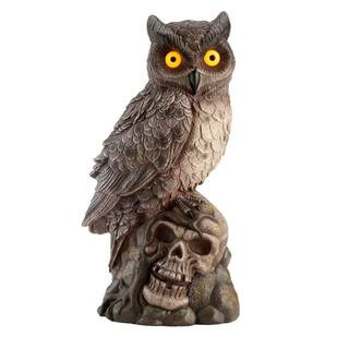 2.5 ft. Battery Operated Halloween Classics LED Owl and Skull Halloween Porch Greeter | The Home Depot