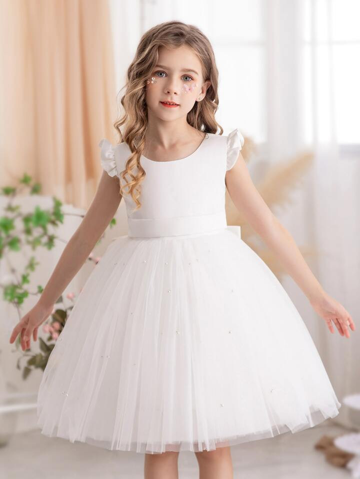 Little Young Girls' Short Sleeve Mesh Dress Princess Frocks Suitable For Birthday Party, Dance, C... | SHEIN