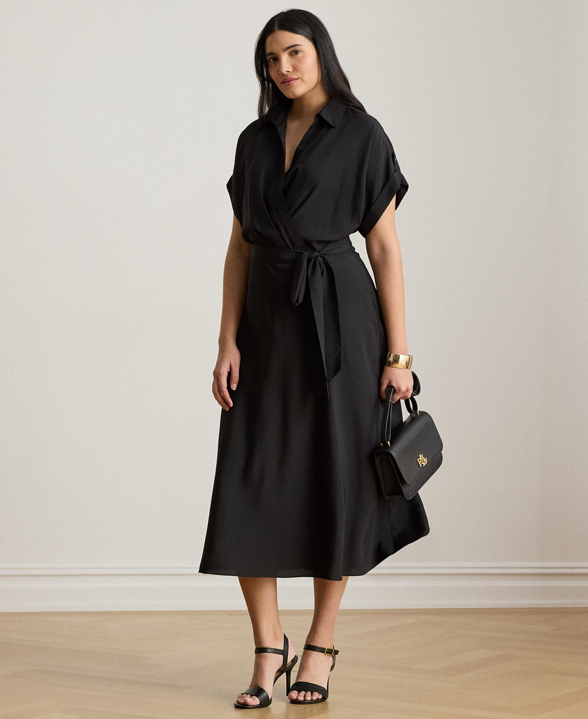 Lauren Ralph Lauren Plus Size Collared Neck Dress - Black | Macy's