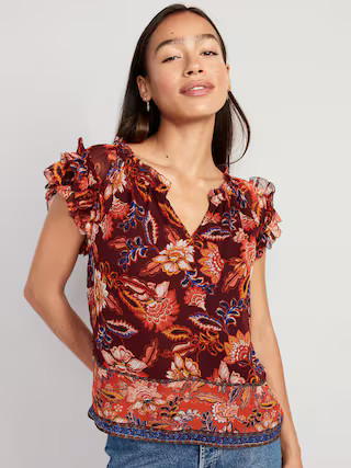 Ruffle-Trim Smocked Floral Top for Women | Old Navy (US)
