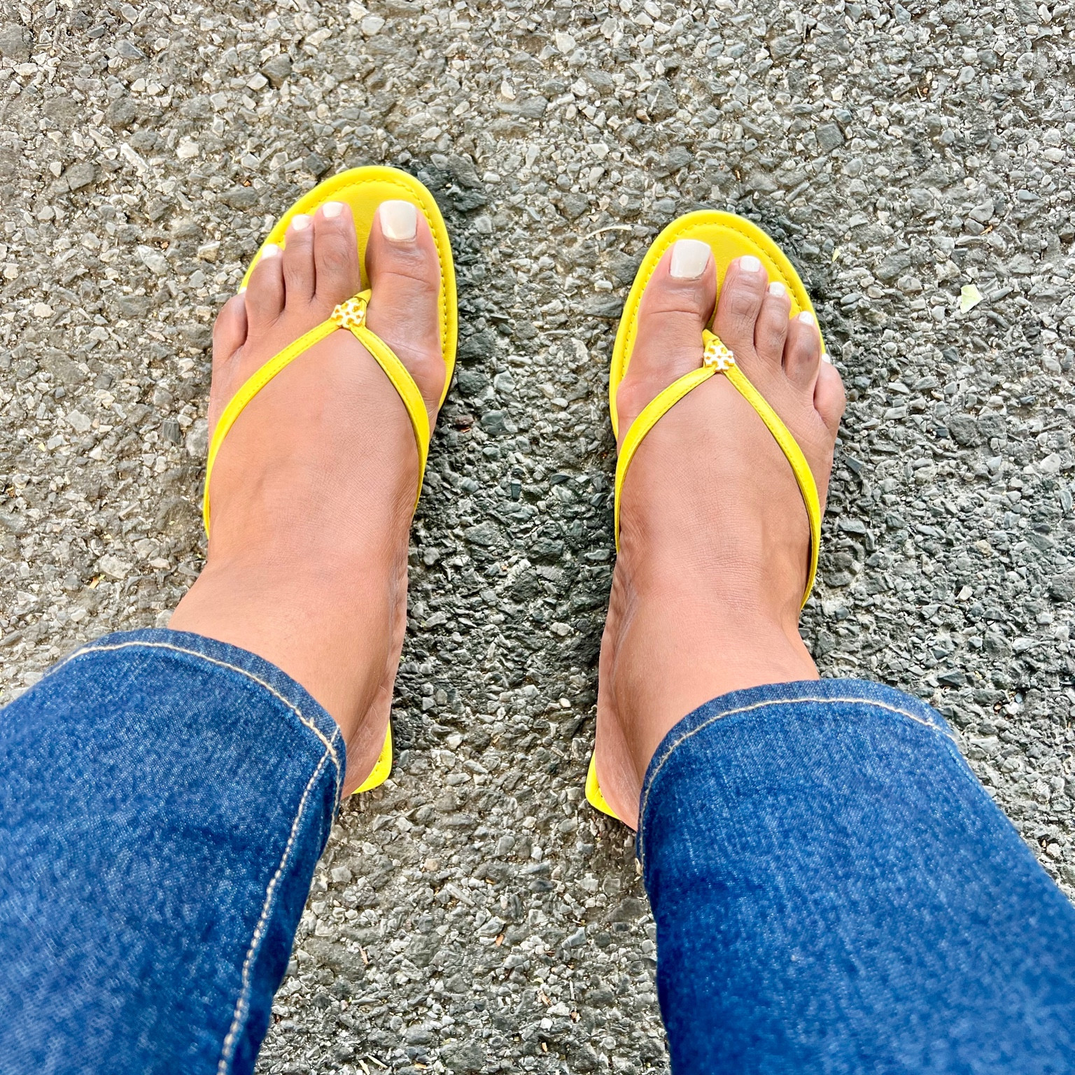 Found these yellow Tory Burch flip flops in stock! 
They are so comfortable and I am able to style them in so many ways  
#leatherflipflops 
#softfootbed

#LTKFind #LTKSeasonal