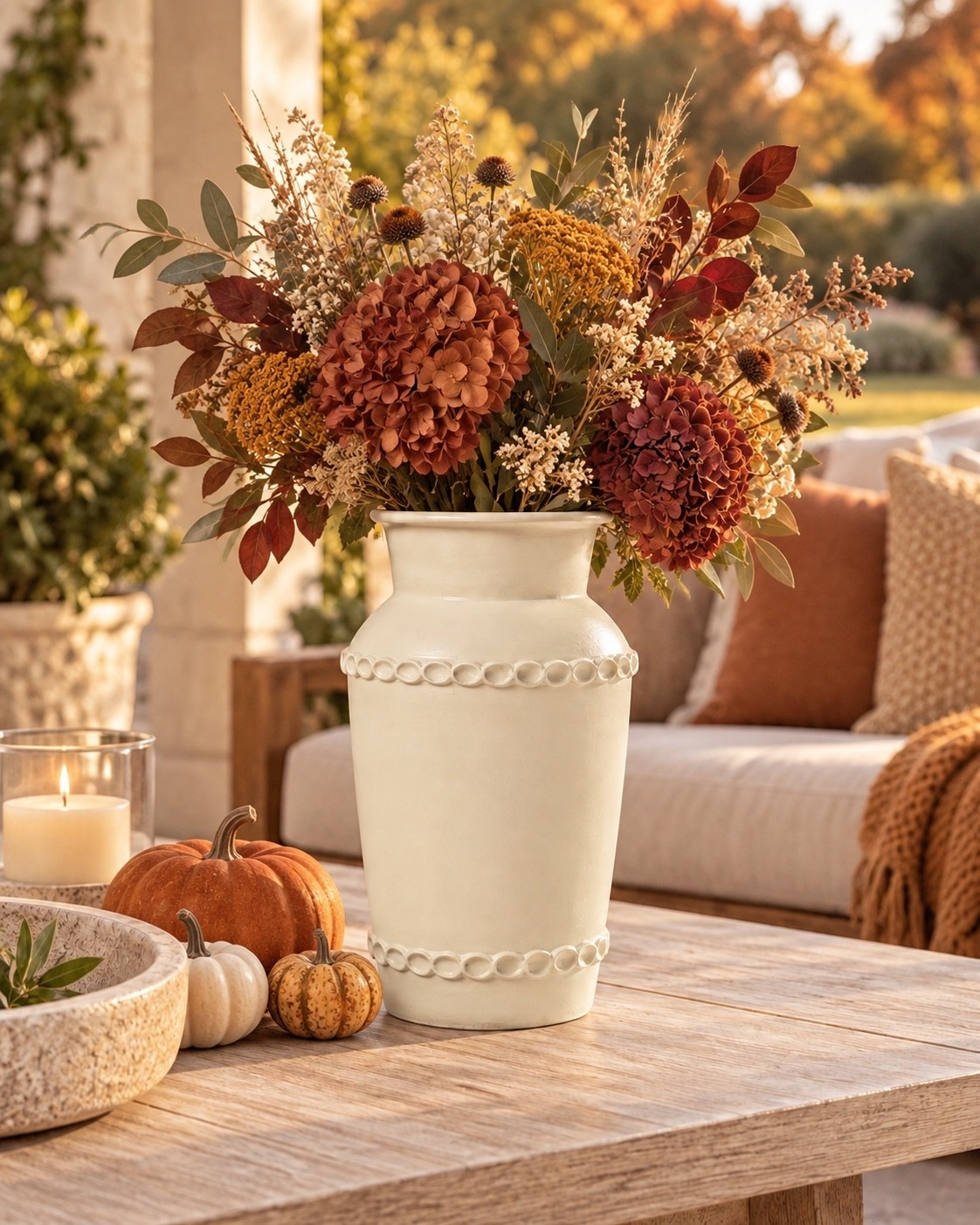 The easiest way to make an outdoor space feel like fall 🍂🤎 This warm ivory ceramic vase is such a beautiful statement piece styled with autumn florals, pumpkins and cozy seasonal accents. Perfect for a patio coffee table, front porch or fall entryway!

#LTKSeasonal #LTKHome