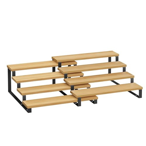 SONGMICS Display Risers, Set of 2 Engineered Wood Perfume Organizer Stand, 4-Tier Cupcake Stand Holder, Spice Rack, Shelf Risers for Figures, Dessert Shelves, Natural Beige and Ink Black UKCS216N01 | Amazon (US)