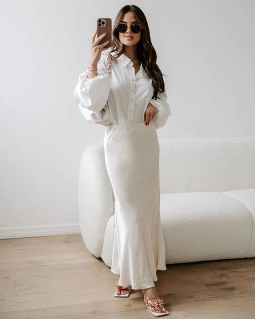 Naya Satin Midi Skirt - Ivory | VICI