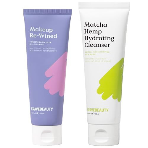 KraveBeauty Double Cleanse Duo, Makeup Re-wined Cleansing Oil & Matcha Hemp Hydrating Cleanser, Gentle Makeup Remover and Face Wash Set for Sensitive Skin, Fragrance Free, 100 mL / 120 mL | Amazon (US)