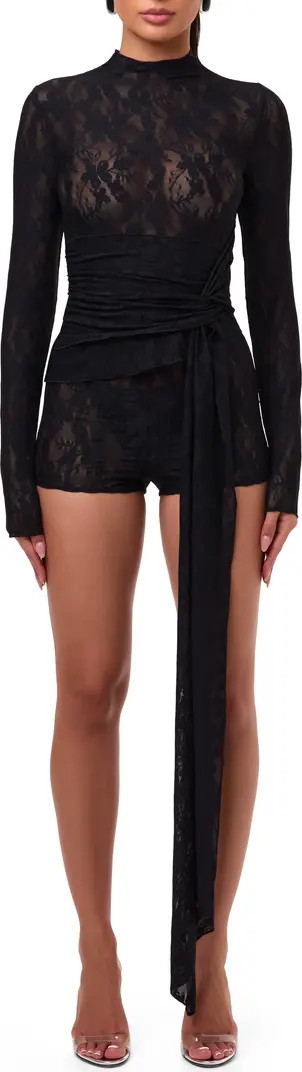 Naked Wardrobe Long Sleeve Lace Drape Top | Nordstrom | Nordstrom