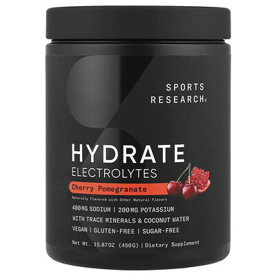 Sports Research, Hydrate Electrolytes, Cherry Pomegranate, 15.87 oz (450 g) | iHerb