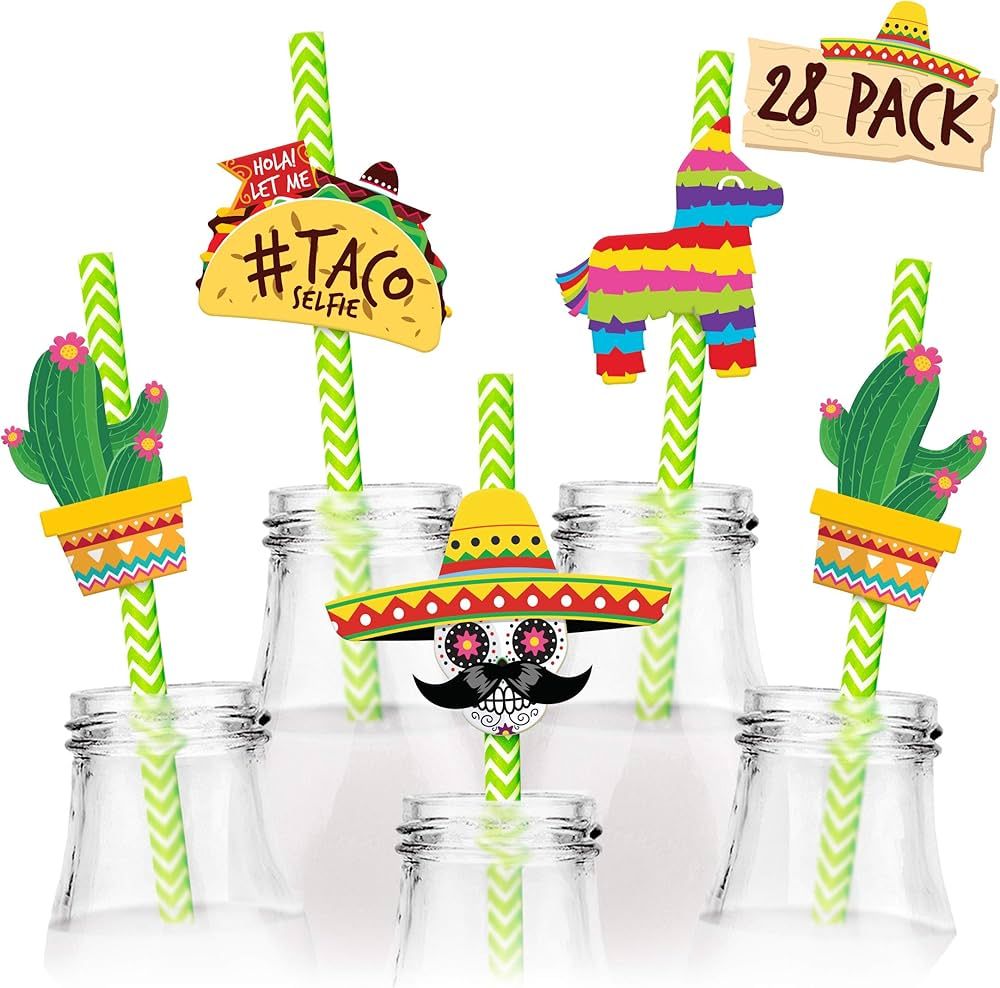 Fiesta Party Supplies 28pc Straw Set - Cinco de Mayo Party Decorations - Mexican Party Decoration... | Amazon (US)