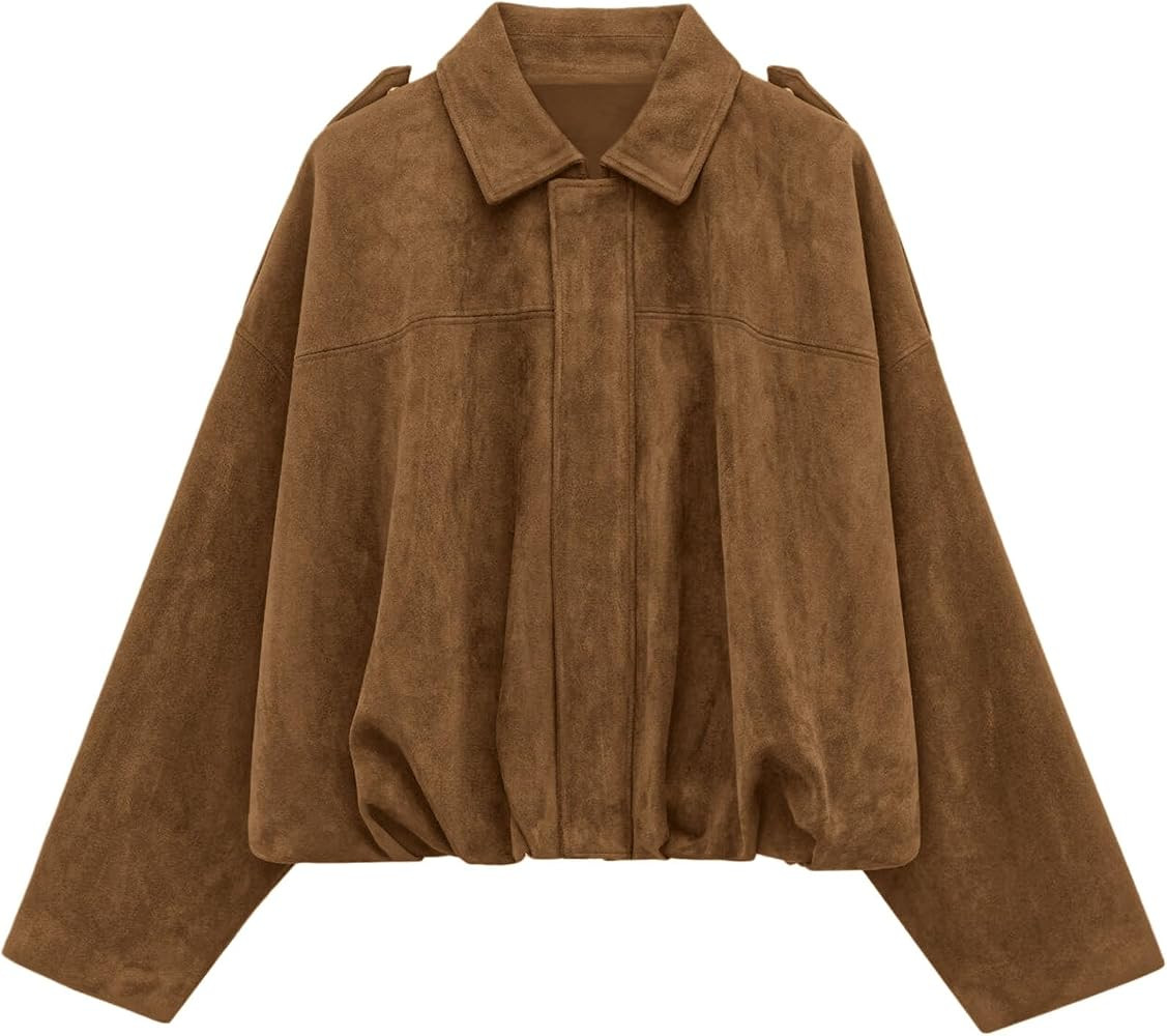 PRETTYGARDEN Faux Suede Jacket Women Fall Cropped Western Bomber Jacket | Amazon (US)