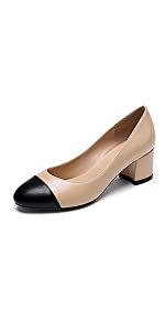 YODEKS Women Low Block Heels Slip On Round Toe Pumps Women Low Chunky Heels Cap Toe Pumps Shoes f... | Amazon (US)