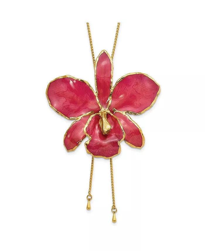 Diamond2Deal 24K Gold-trim Lacquer Fuchsia Cattleya Orchid Adjustable Necklace - Macy's | Macy's