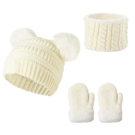 Baby Winter Hat Scarf Glove Beanie Set Girls Boys Pom Pom Knitted Beanie Mitten Scarves for Toddler 1-3 Years | Walmart (US)