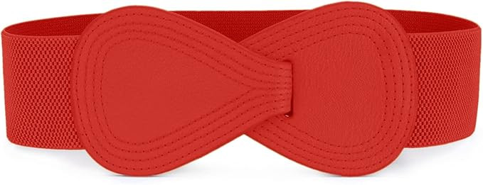 Allegra K Interlock Buckle 8-shaped Faux Leather Elastic Belt Cinch Waistband for Lady | Amazon (US)