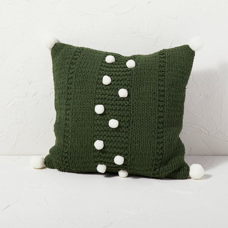Sweater Knit Square Throw Pillow with Pom Poms - Opalhouse™ designed with Jungalow™ | Target