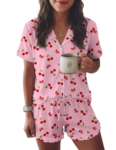 Ekouaer Womens Pajama Sets Button Down Short Sleeve Top and Shorts Cute Ruffled Pjs Sets Sleepwea... | Amazon (US)
