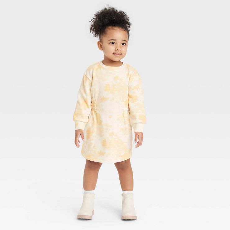 Grayson Collective Toddler Girls' French Terry Tie-Dye Long Sleeve Dress - Peach Orange | Target