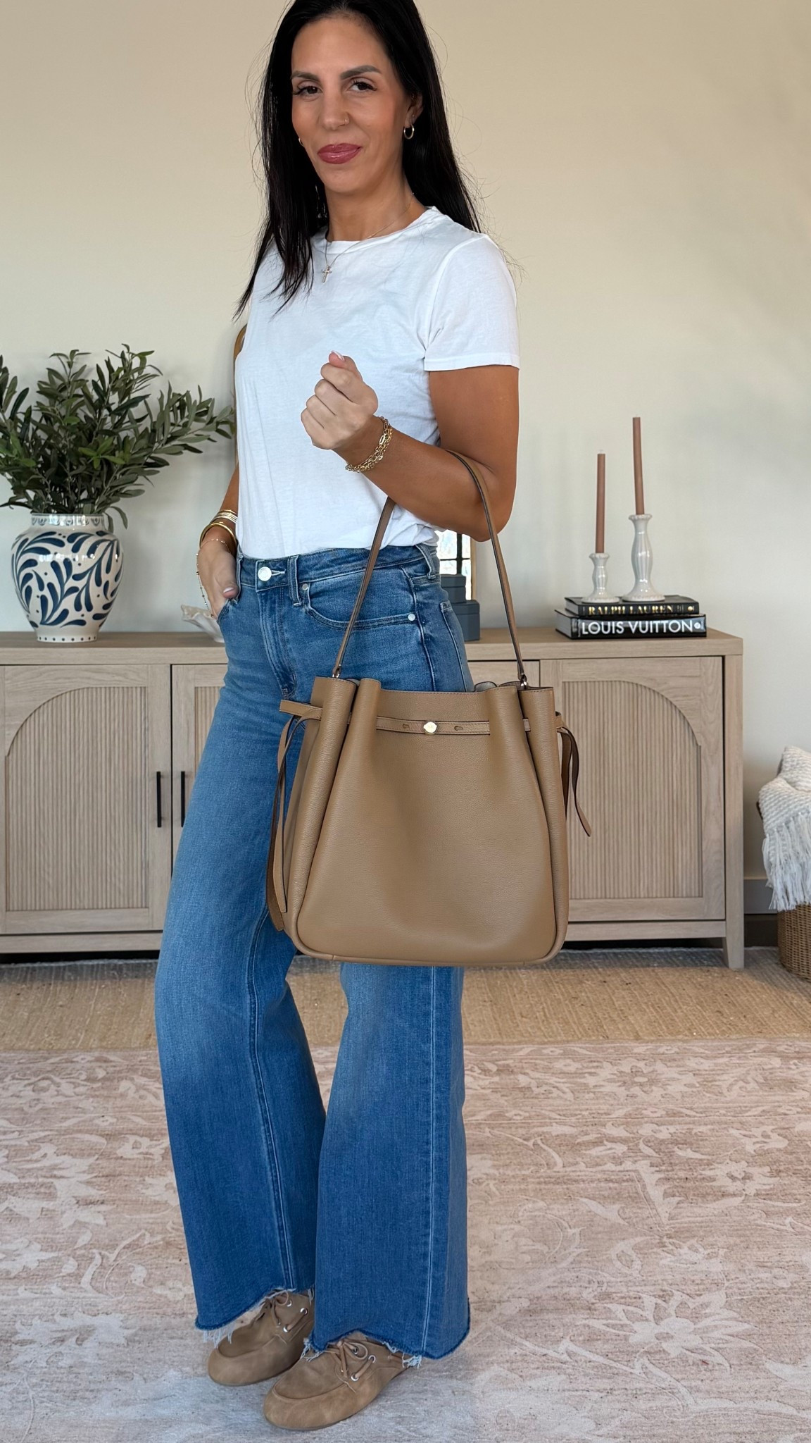 Quince denim- amazing stretch
Want a 27/34 (if between, size don) 
White tee- medium  
Target look for less mules 
This Kate Slade bag is the perfect bag to take you into spring and summer. The shoulder drop is perfect, pebbled leather, and the perfect size. 
#ltku

#LTKOver40 #LTKNYFW #LTKootd
#LTKNYFW