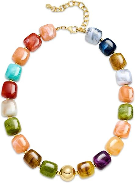 Chunky Colorful Beaded Choker Necklace for Women, Summer Beach Statement Resin Beads Necklace, Tr... | Amazon (US)