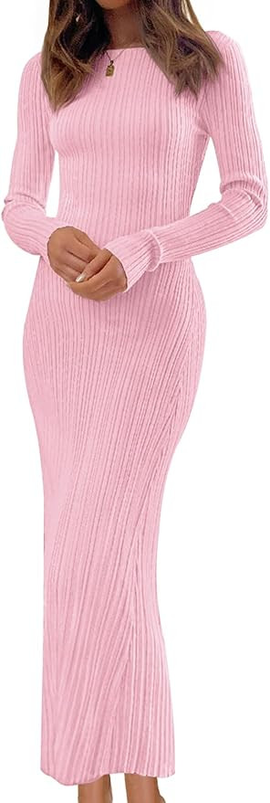 MEROKEETY Women's 2024 Long Sleeve Bodycon Sweater Dress Fall Crew Neck Ribbed Knit Maxi Dresses | Amazon (US)